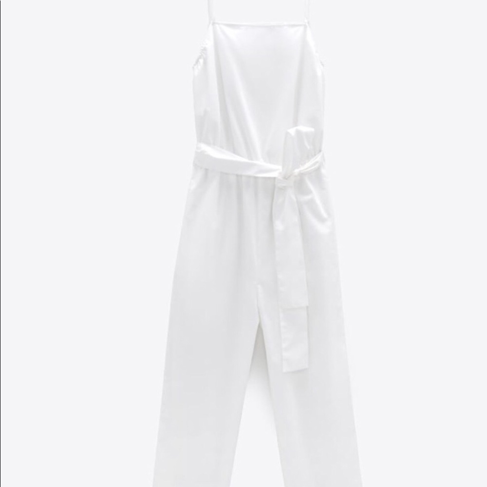 Zara white belted jumpsuit NWT